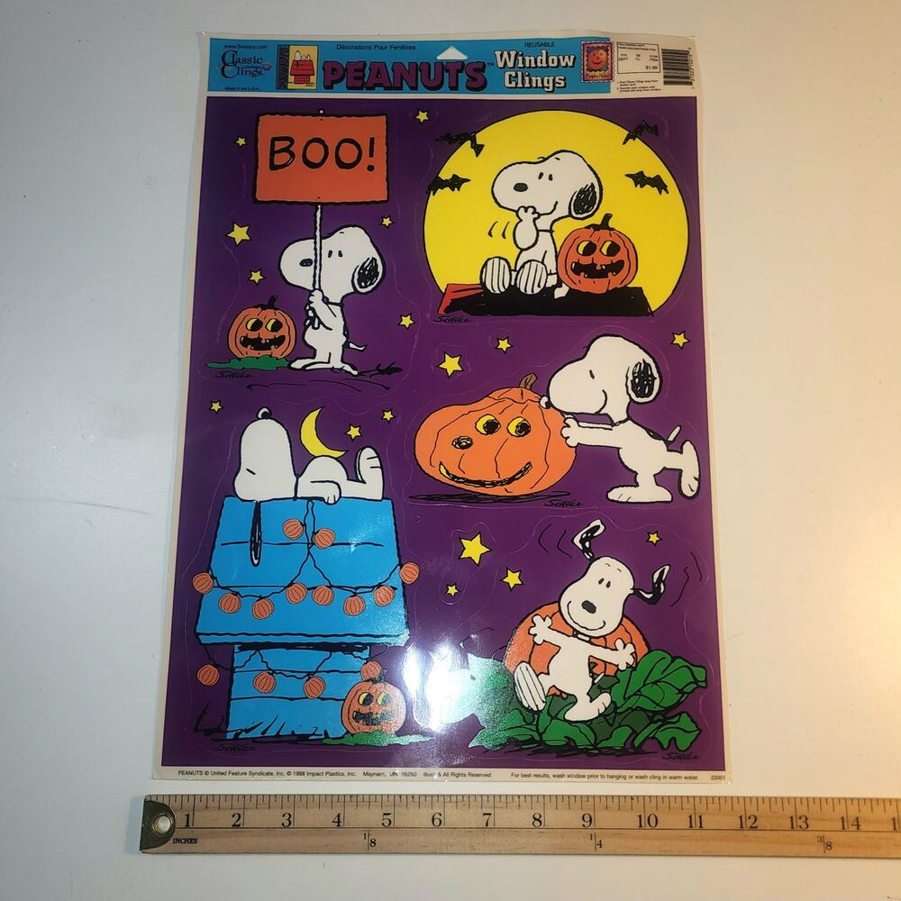 vintage Peanuts Halloween static window clings pumpkin Snoopy moon stars holiday